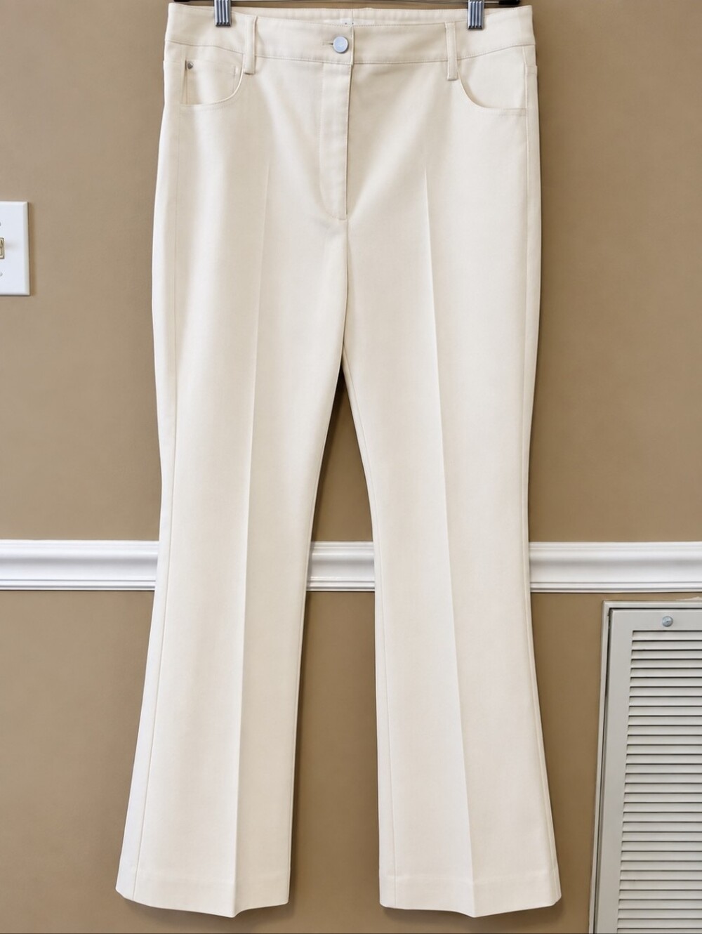 REISS Florence High Rise Flared Trousers in Cream Pants Size 12R